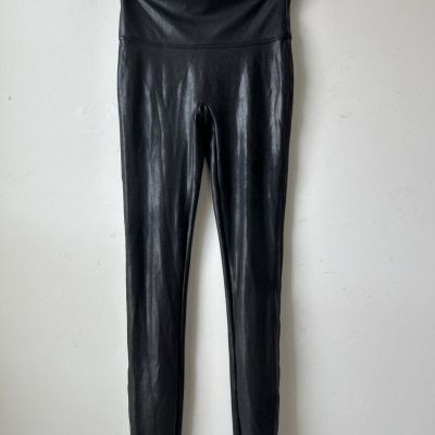 Spanx Faux Leather Black Leggings Womens Sz S Sleek Smooth Comfy Shape Lifting